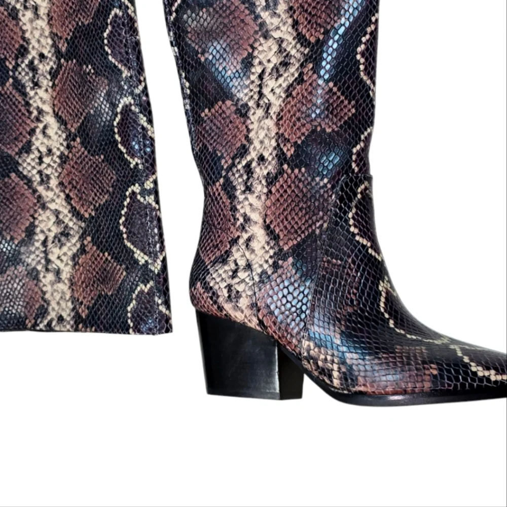Vince Camuto Nestel Boots Snake Print Block Heel Knee High Boots SZ‎ 5 New